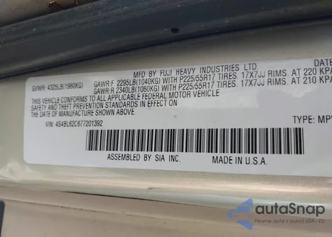 2007 Subaru Outback 2.5I Limited from USA, damaged, VIN 4S4BL62C677201392